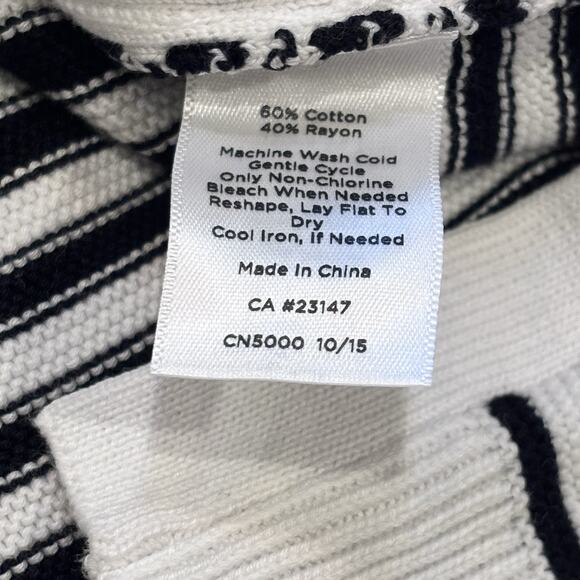 Talbots Graduated Stripes Sweater Large Tunic White Black 3/4 Sleeve Split Hem - Picture 6 of 6